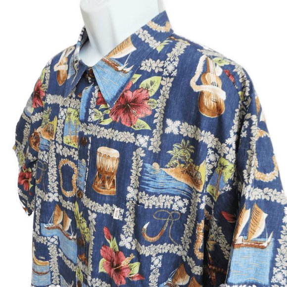 Vintage Paradise Bay Hawaii Aloha Shirt Reverse Print Leis Flowers Bongos 3XL - Picture 1 of 10
